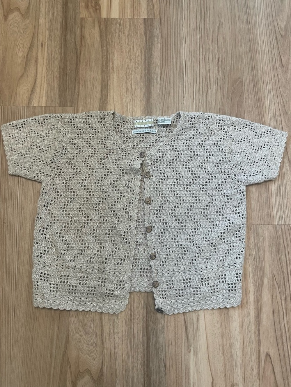 Sigrid Olsen Sport Hand Crocheted Ramie Cotton Short Sleeve Cardigan Size S